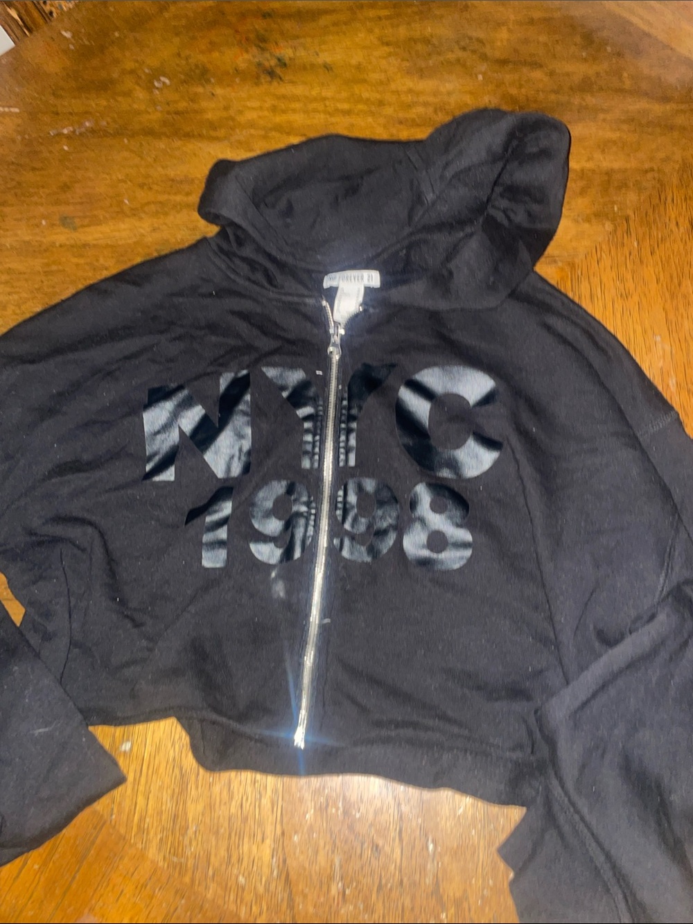Forever 21 Black Kids Zip Hoodie with NYC 1998 Graphic